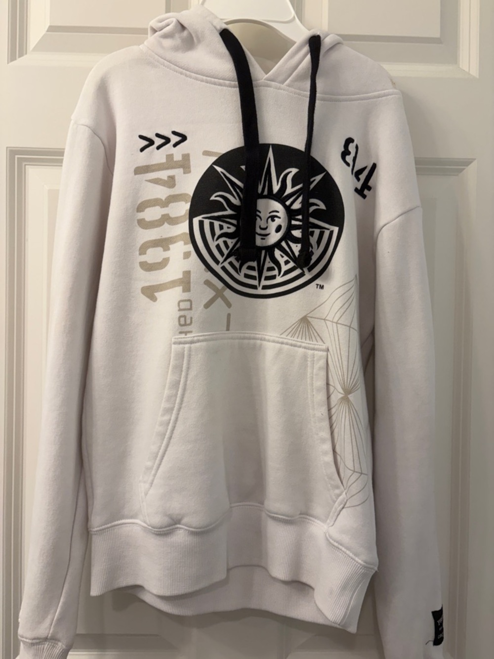 White Graphic Crewneck Hoodie with Sun Emblem